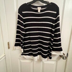 Chico's Striped Sweater Black & White Knit Top Layered Pullover size 1 (US 8)